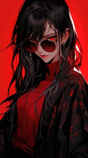 Premium AI Image | an anime girl in maroon with sunglasses