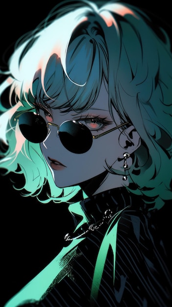 an anime girl in mint with sunglasses