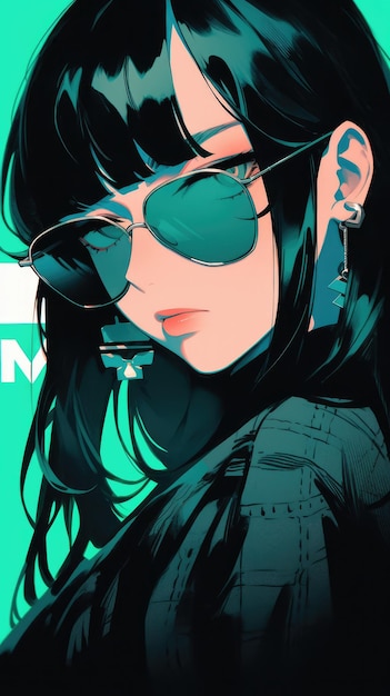 an anime girl in mint with sunglasses