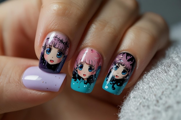 Anime girl nail art design