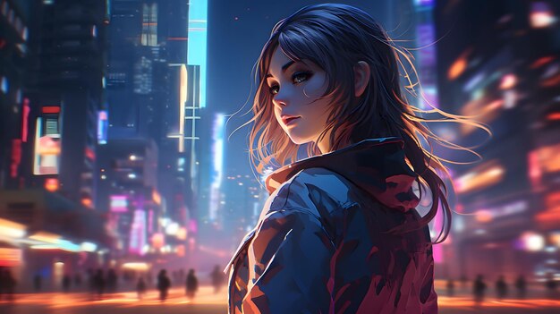 Anime Girl Neon Chronicles Cyberpunk Girls in the City