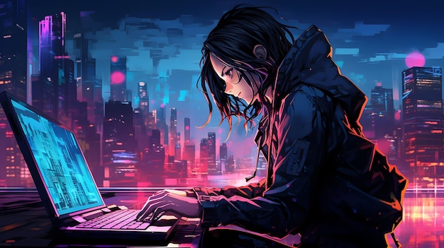 Anime Girl Neon Chronicles Cyberpunk Girls in the City