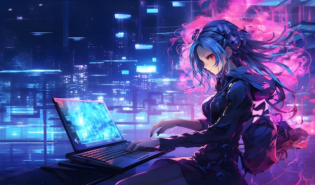 Anime Girl Neon Chronicles Cyberpunk Girls in the City