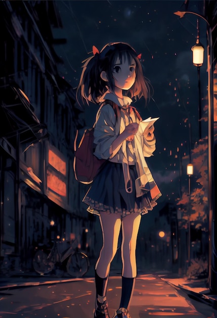 Premium Photo  Anime girl night cute generative ai