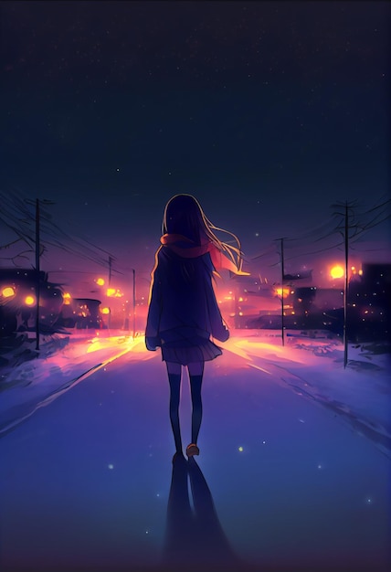 Download Anime Girl Sad Alone Snowflakes In City Wallpaper  Wallpaperscom