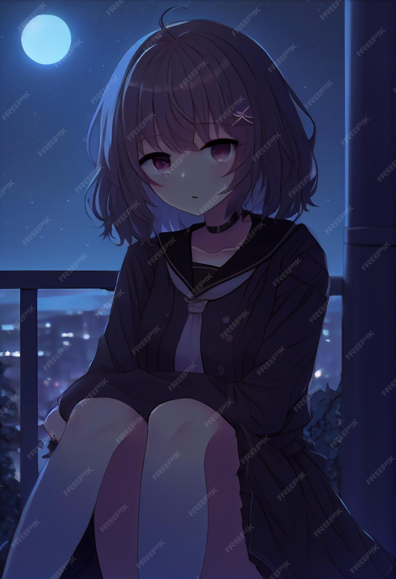 Premium Photo  Anime girl night cute generative ai