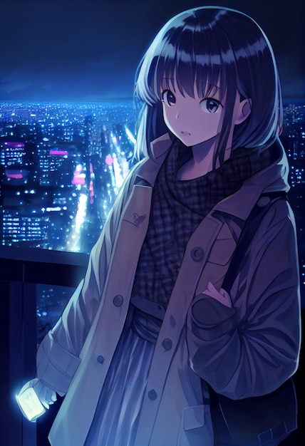 Premium Photo  Anime girl night cute generative ai