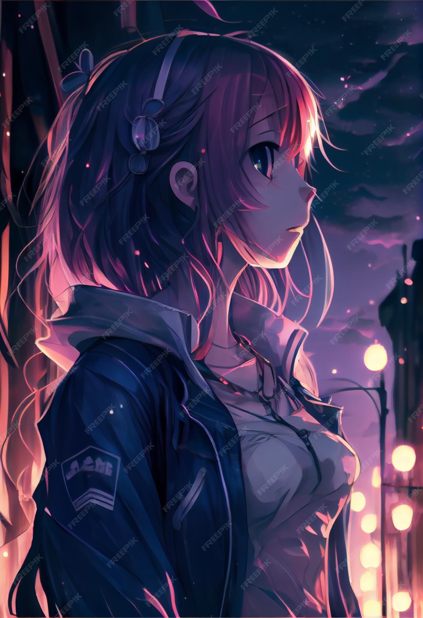 Premium Photo  Anime girl night cute generative ai