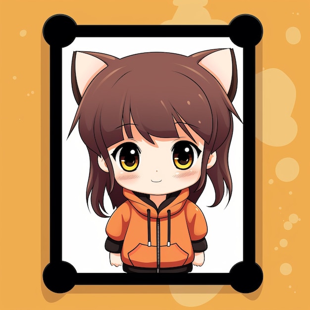 anime girl in an orange hoodie and cat ears