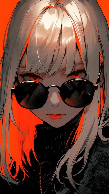 an anime girl in orange with sunglasses