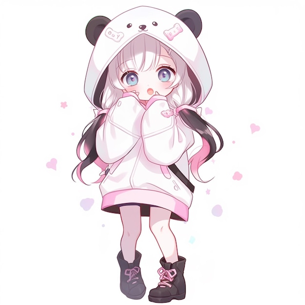 anime girl in a panda hat and pink dress with her hands on her face generative ai