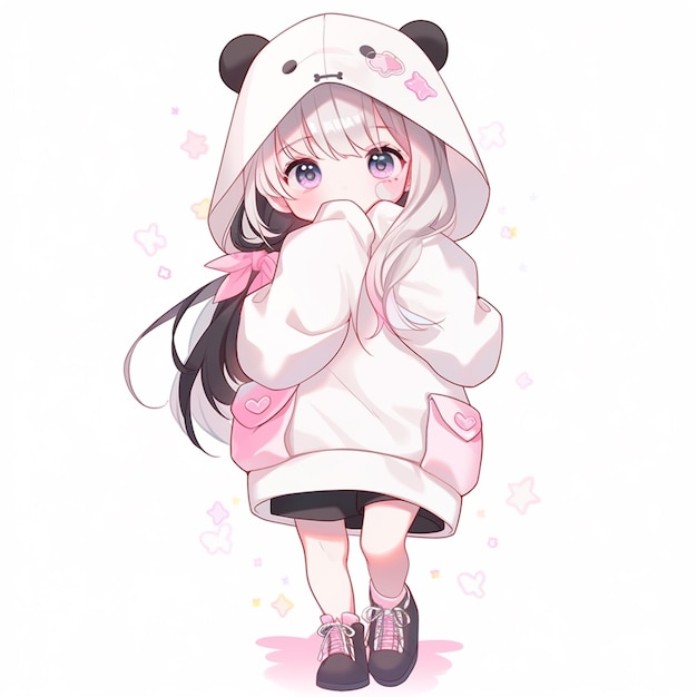 anime girl in a panda suit with a hoodie on generative ai