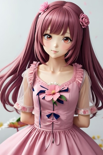 Anime girl in a pink dress looking at you