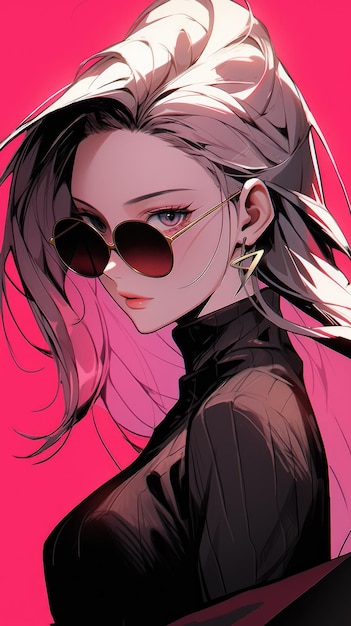 선글라스와 분홍색의 애니메이션 소녀
