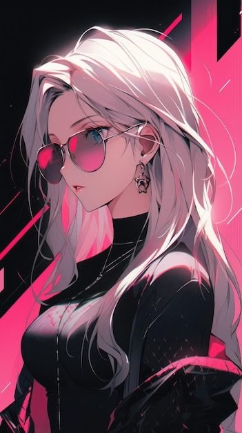 ピンクのサングラスをかけたアニメの女の子