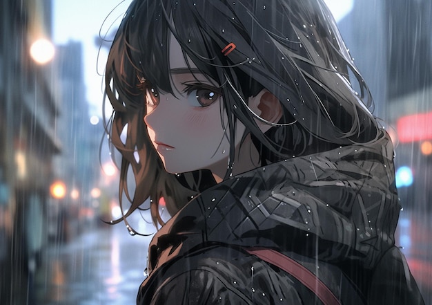 Premium AI Image  A sad anime character with a black hoodie.