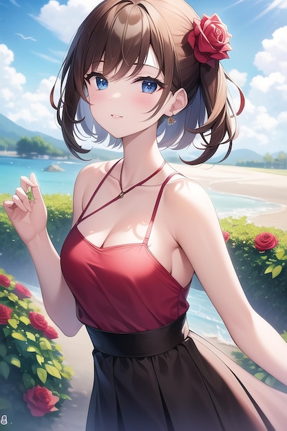 Anime girl in a red dress