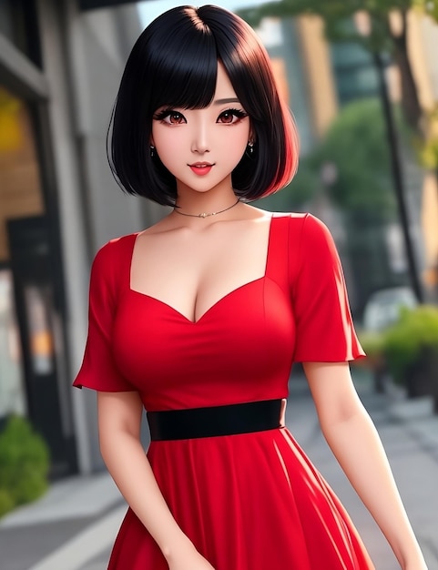 赤いドレスを着たアニメの女の子