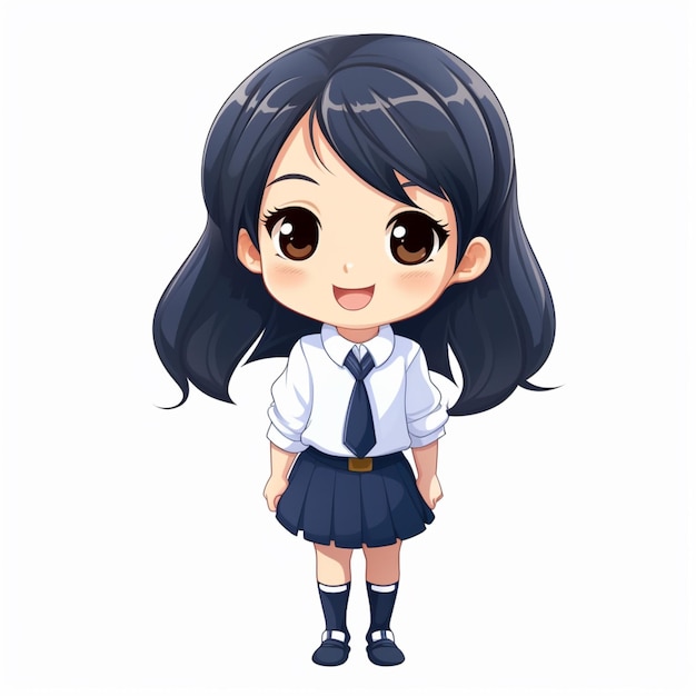 Anime girl in school uniform with black hair and a white shirt generative ai