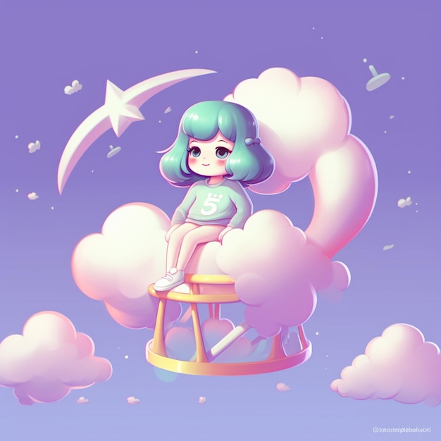 anime girl sitting on a cloud with a star in the sky generative ai