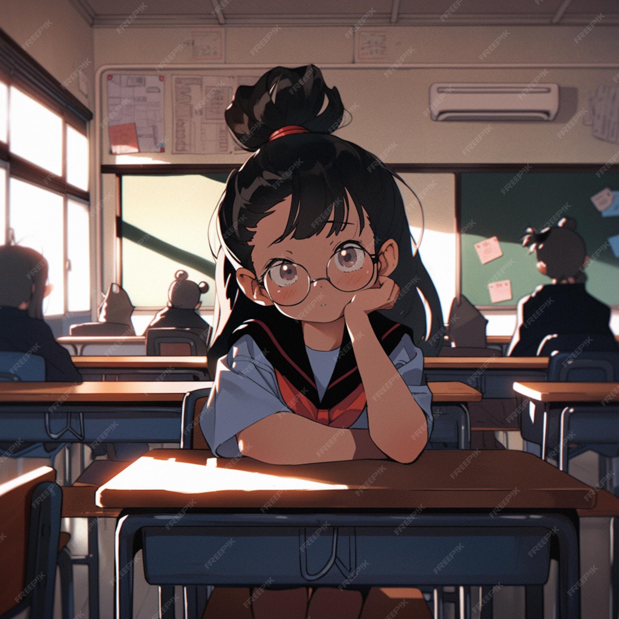 Premium AI Image  Anime background of a classroom with desks and