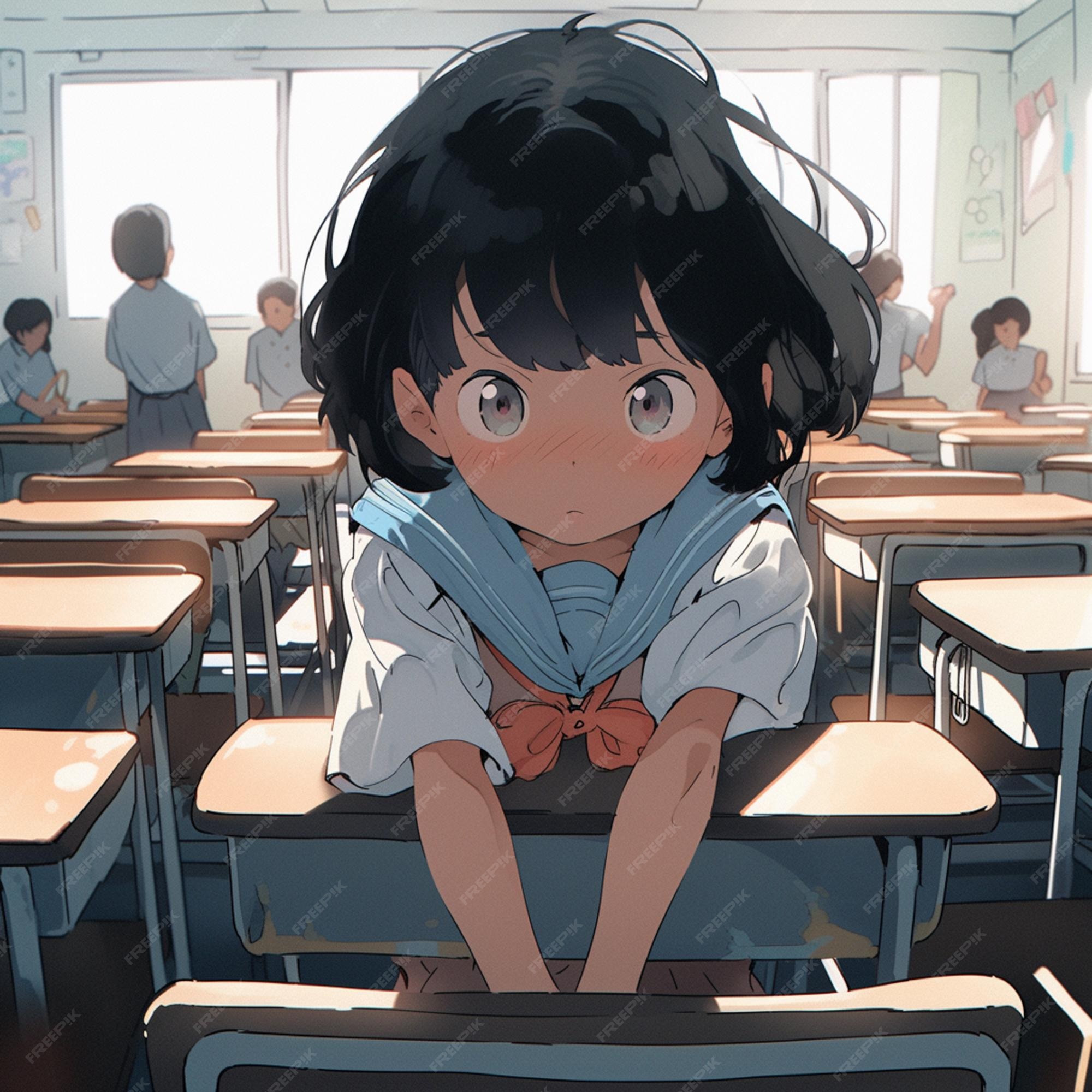 Premium AI Image  Anime scene of a classroom with a flower on a desk