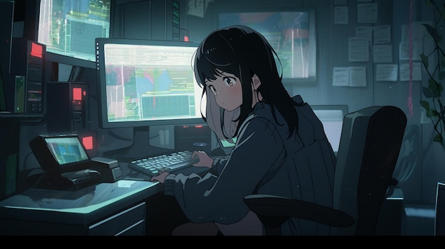 Premium Photo  Anime girl sitting at desk in classroom with other students  in background generative ai