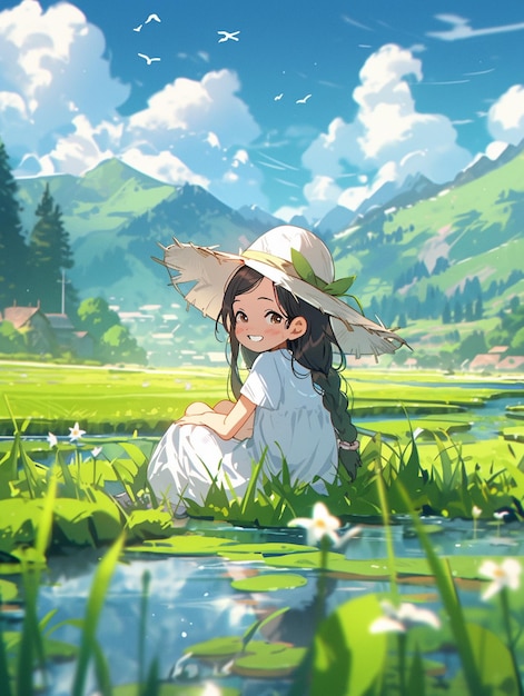 anime girl lying in grass by AI-NIJI on DeviantArt