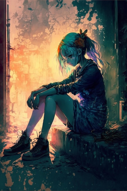 Sad anime girl on ledge Wallpapers Download