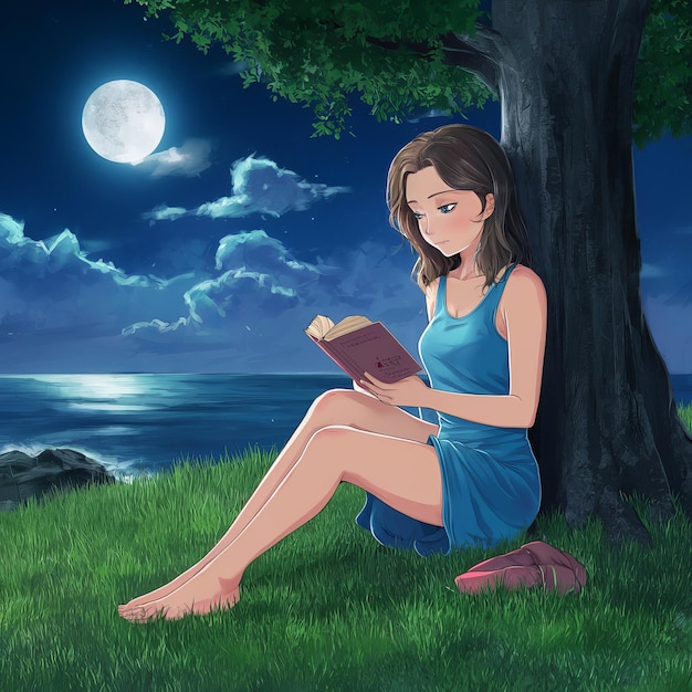 anime girl sitting under a tree _ai_generated