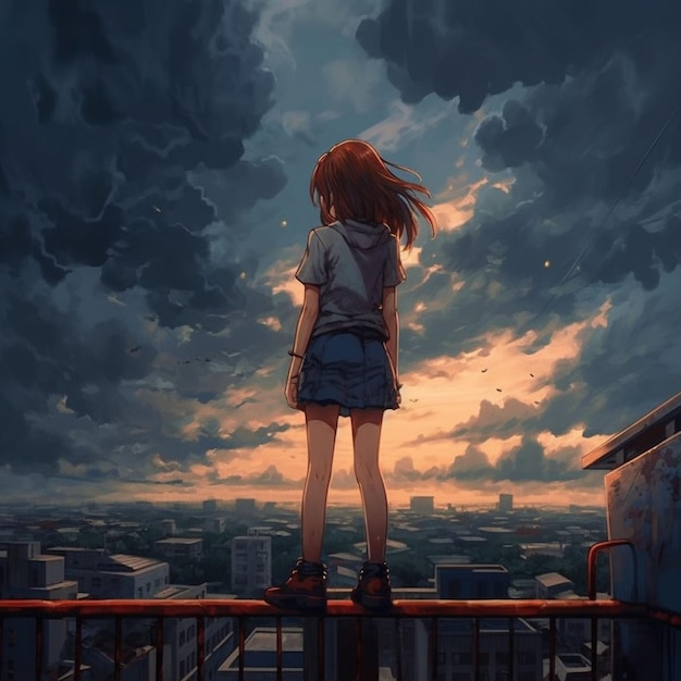 Photo anime girl in the sky