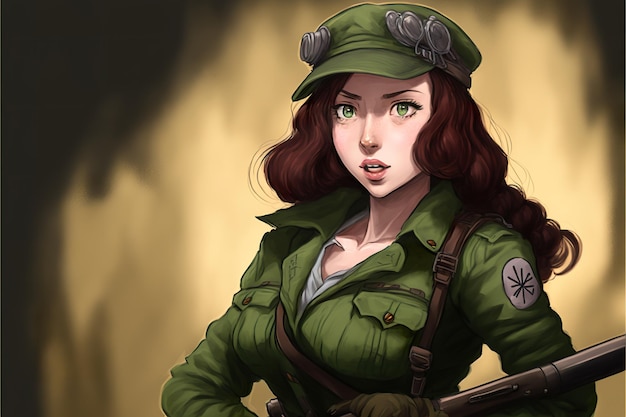 Anime girl soldier in world war 2