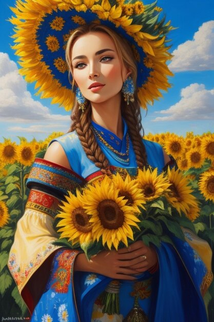 Photo anime girl in sunflower