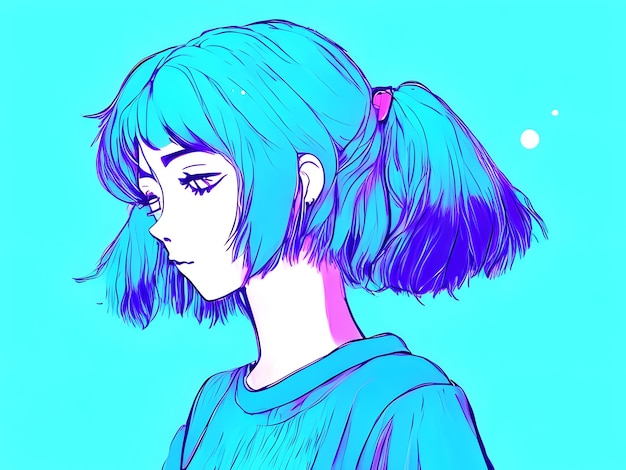 Anime girl synthwave illustration