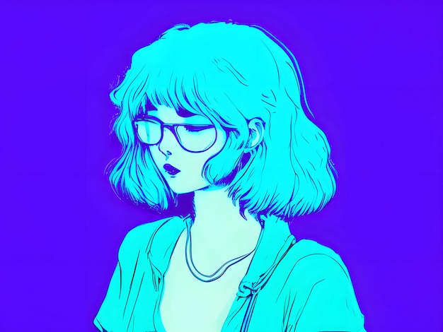 Anime girl synthwave illustration