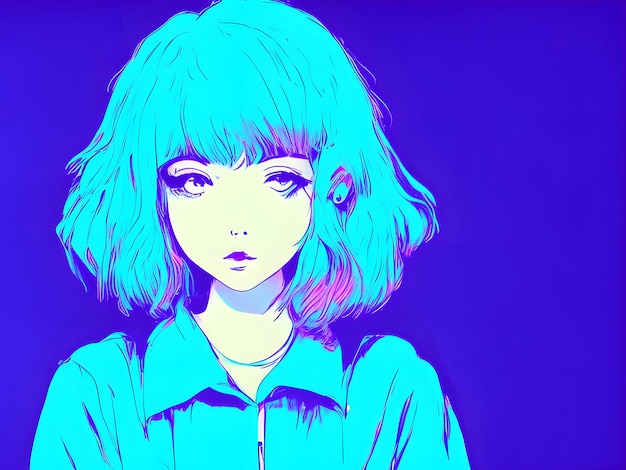 Anime girl synthwave illustration