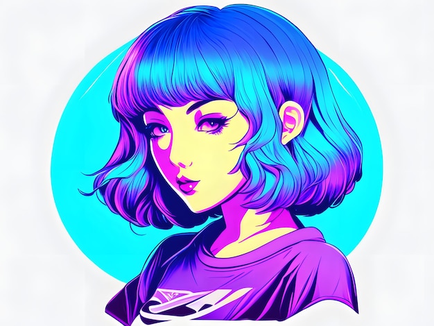 Anime girl synthwave illustration