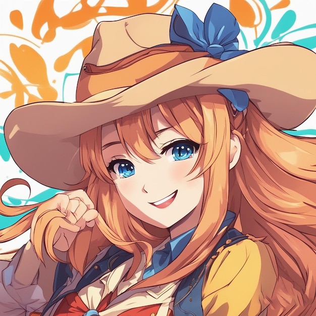 anime girl wearing cowboy hat