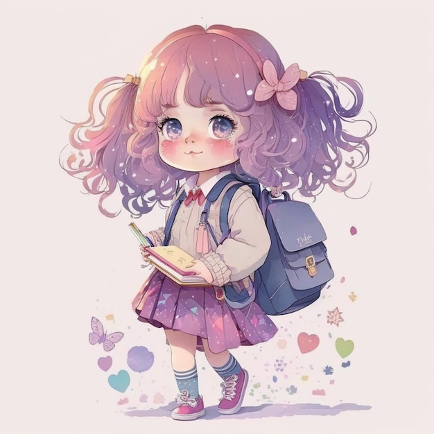 anime girl with backpack and book generative ai