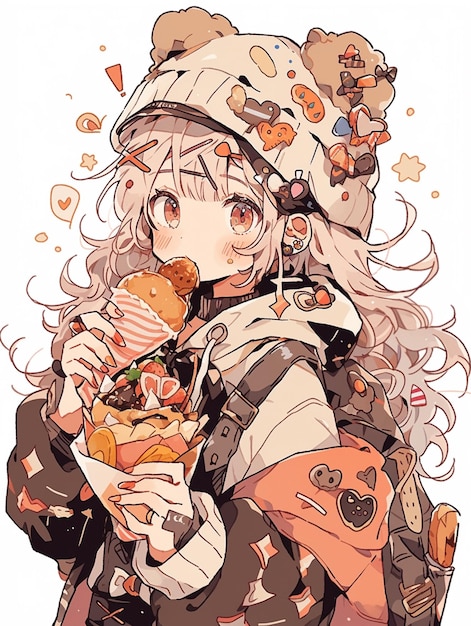 Premium AI Image  Anime girl with a backpack and a hamburger in