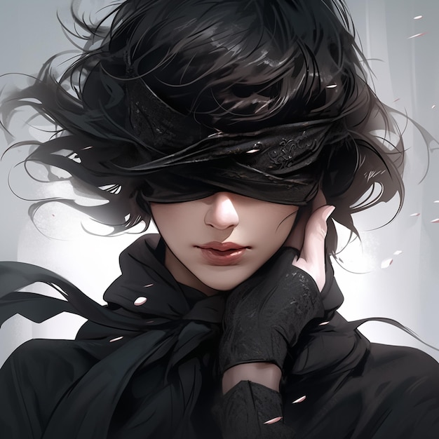 anime girl with blindfolded eyes and black hair in a dark room. generative  ai. 28436335 Stock Photo at Vecteezy