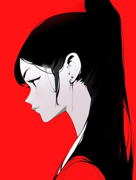 Premium AI Image  Anime girl with black hair and earrings in