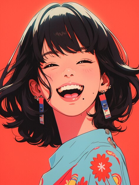 Premium AI Image  Anime girl with black hair and earrings in