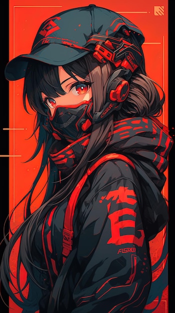 Premium AI Image  anime girl with a black headband and red headphones