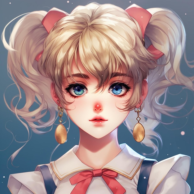 Anime girl with blonde hair and blue eyes wearing a white blouse generative ai