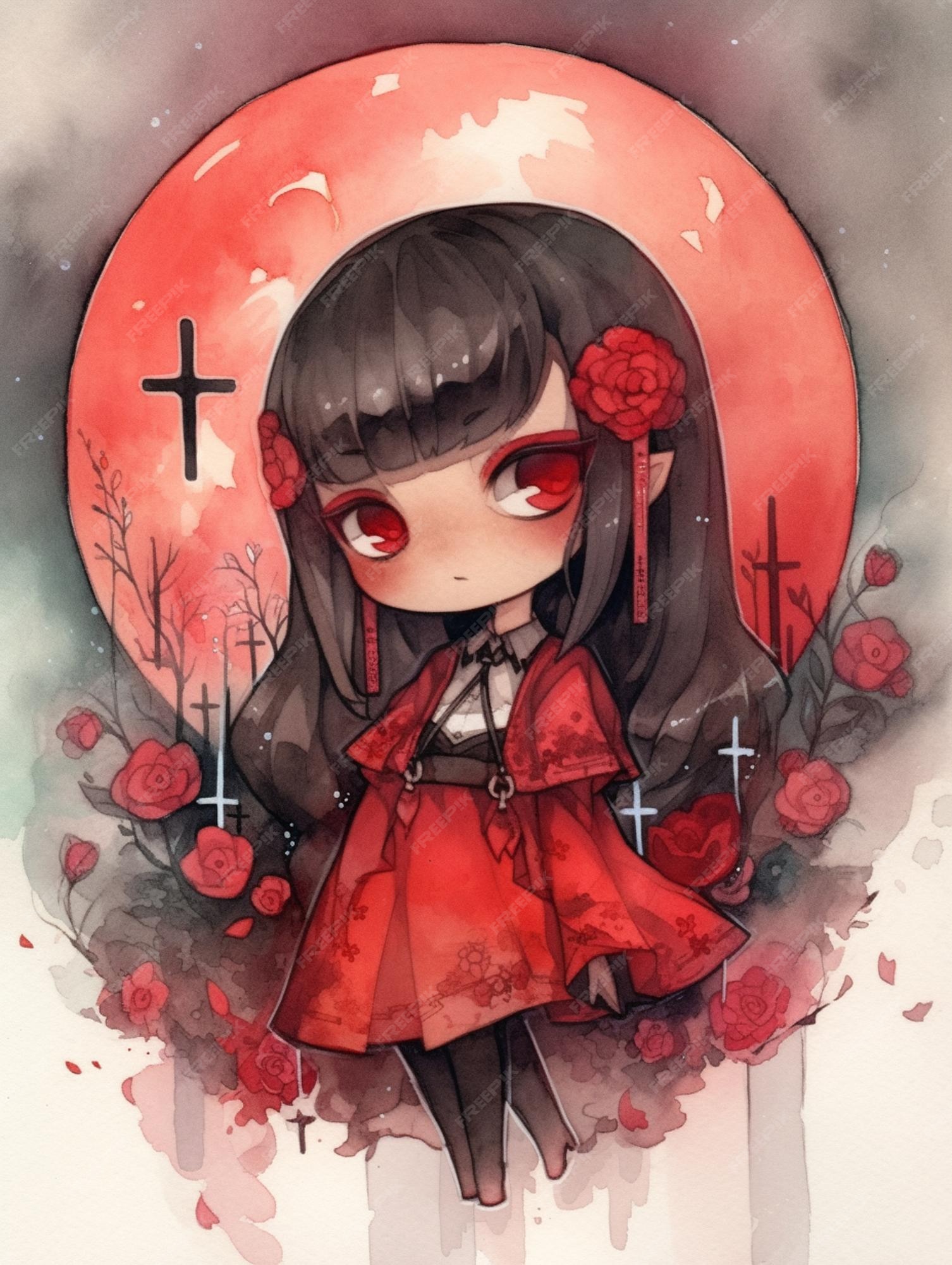 Anime Cute Girl Red Circle Avatar Stock Illustration 2354168613