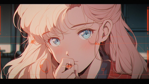 Anime girl with blue eyes and blonde hair looking at camera generative ai