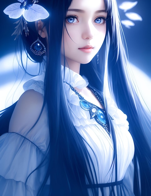 Anime girl with blue eyes and a blue hair