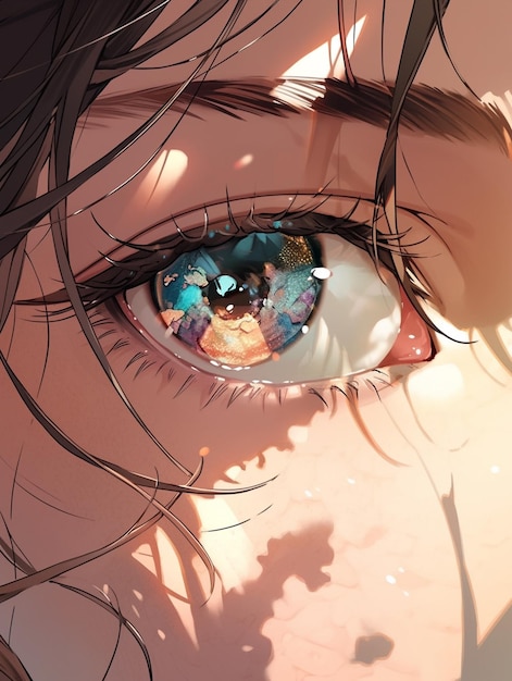 Photo anime girl with blue eyes and a flower in her eye generative ai