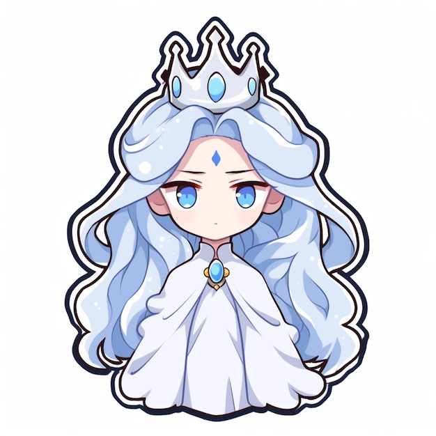 파란 눈과  ⁇  드레스를 입고 머리에 왕관을 쓴 애니메이션 소녀